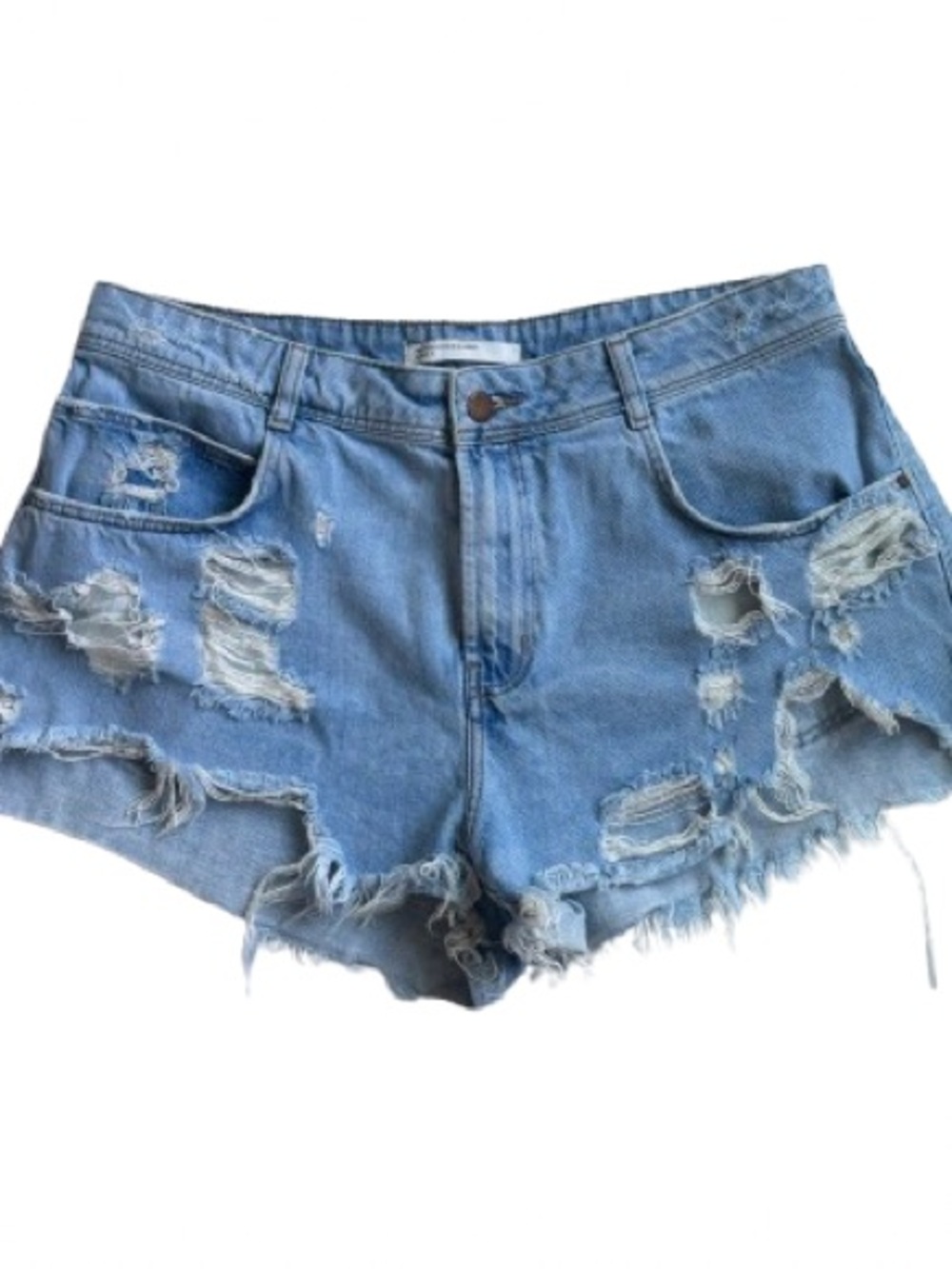Zara TRF Distressed Light Blue Denim Cutoff Shorts Size 10